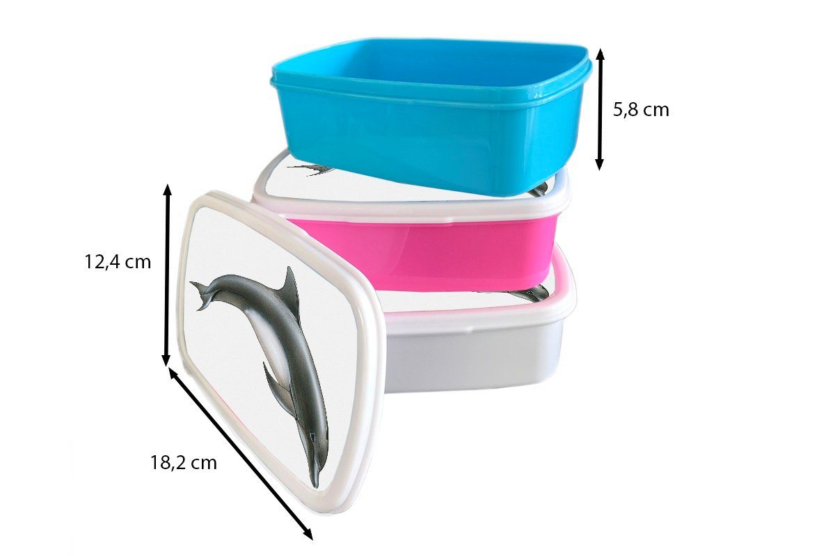 MuchoWow Lunchbox Delfin - Weiß, und Erwachsene, Kunststoff, Brotbox (2-tlg), Brotdose, und für Kinder für Mädchen Jungs