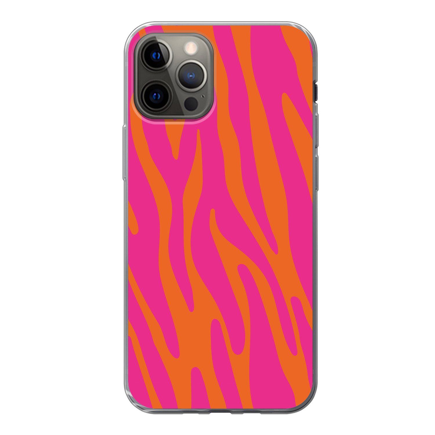 MuchoWow Handyhülle für Apple iPhone 12 Pro Zebramuster - Rosa - Orange - Tiermuster, Smartphone-Bumper, Print, Handy Schutzhülle Dünn