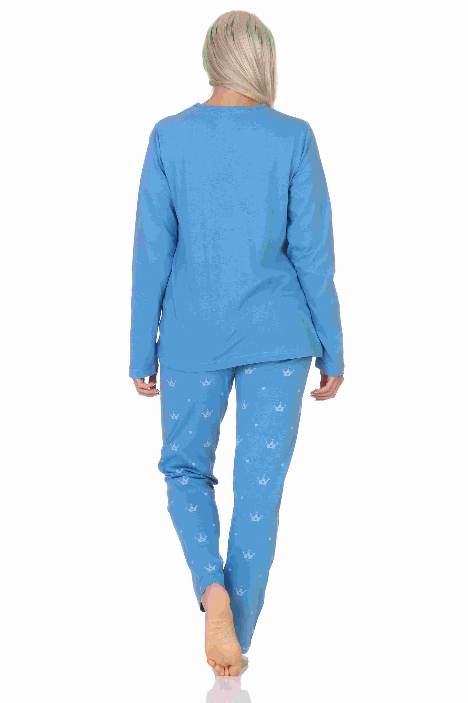 Normann Pyjama Normann Damen Schlafanzug lang Pyjama mit Krone als Motiv – Bild 3 von 4