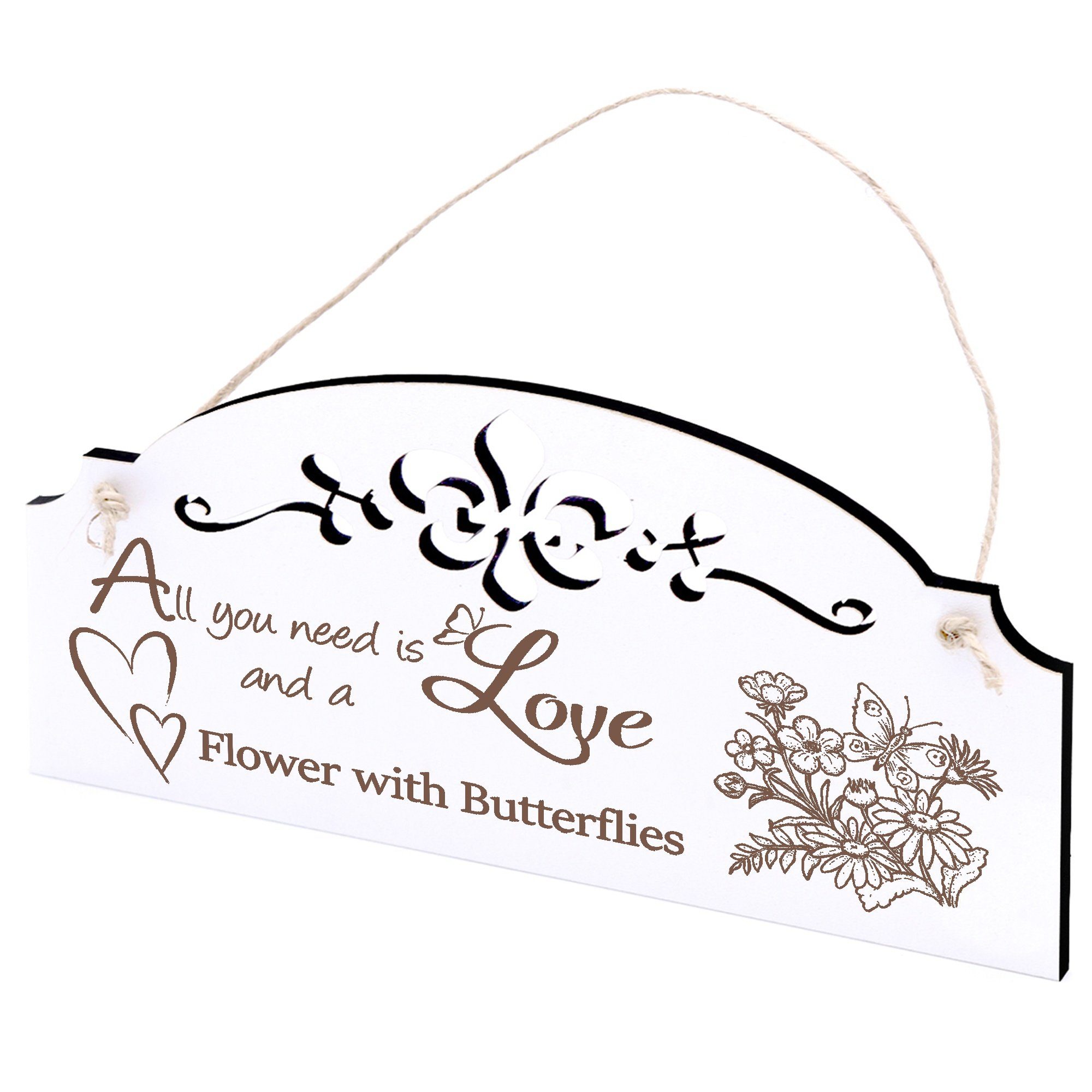 Dekolando Hängedekoration Blumen mit Schmetterlingen Deko 20x10cm All you need is Love