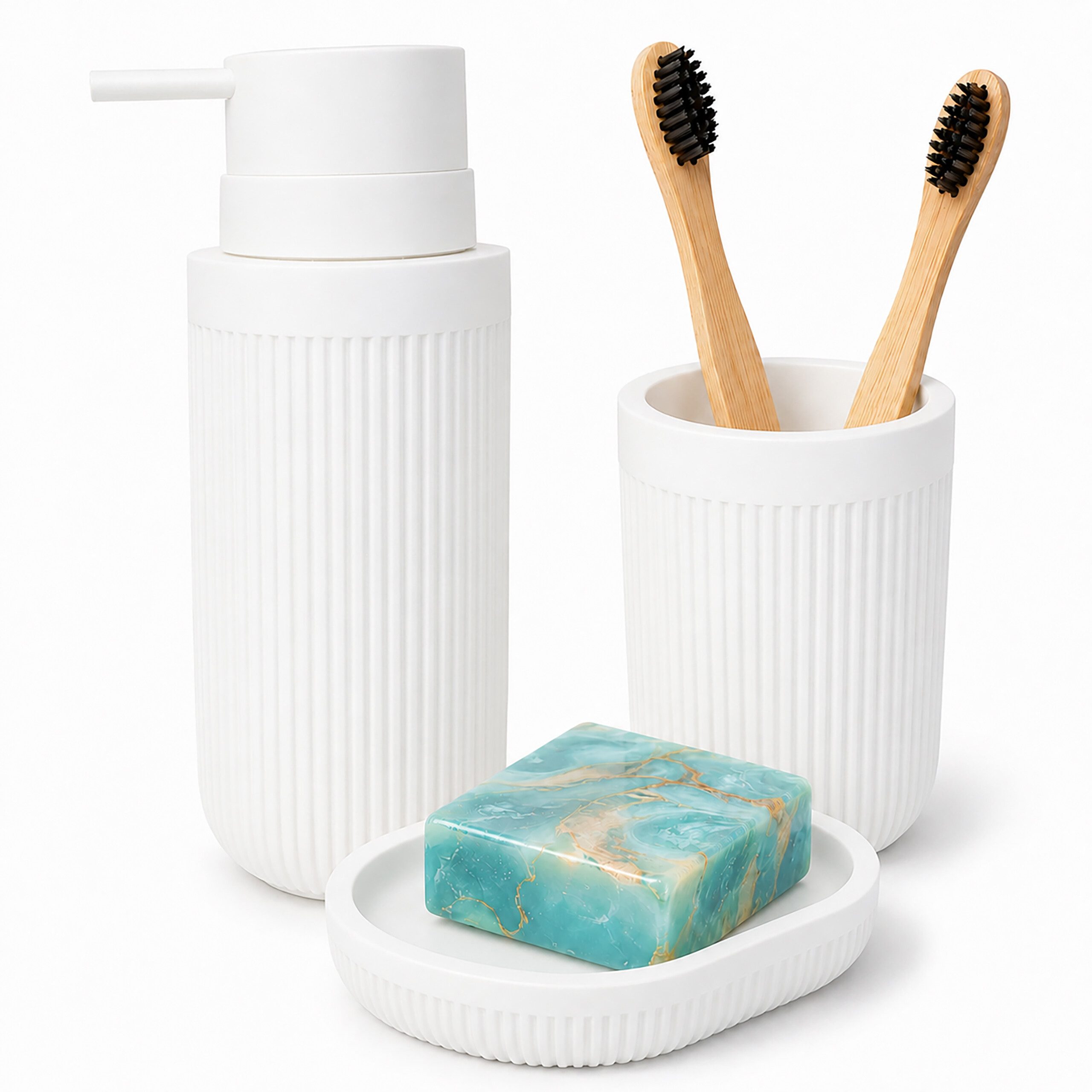 relaxdays Badaccessoire-Set Bad Accessoires 3-teilig, 3 tlg., weiß