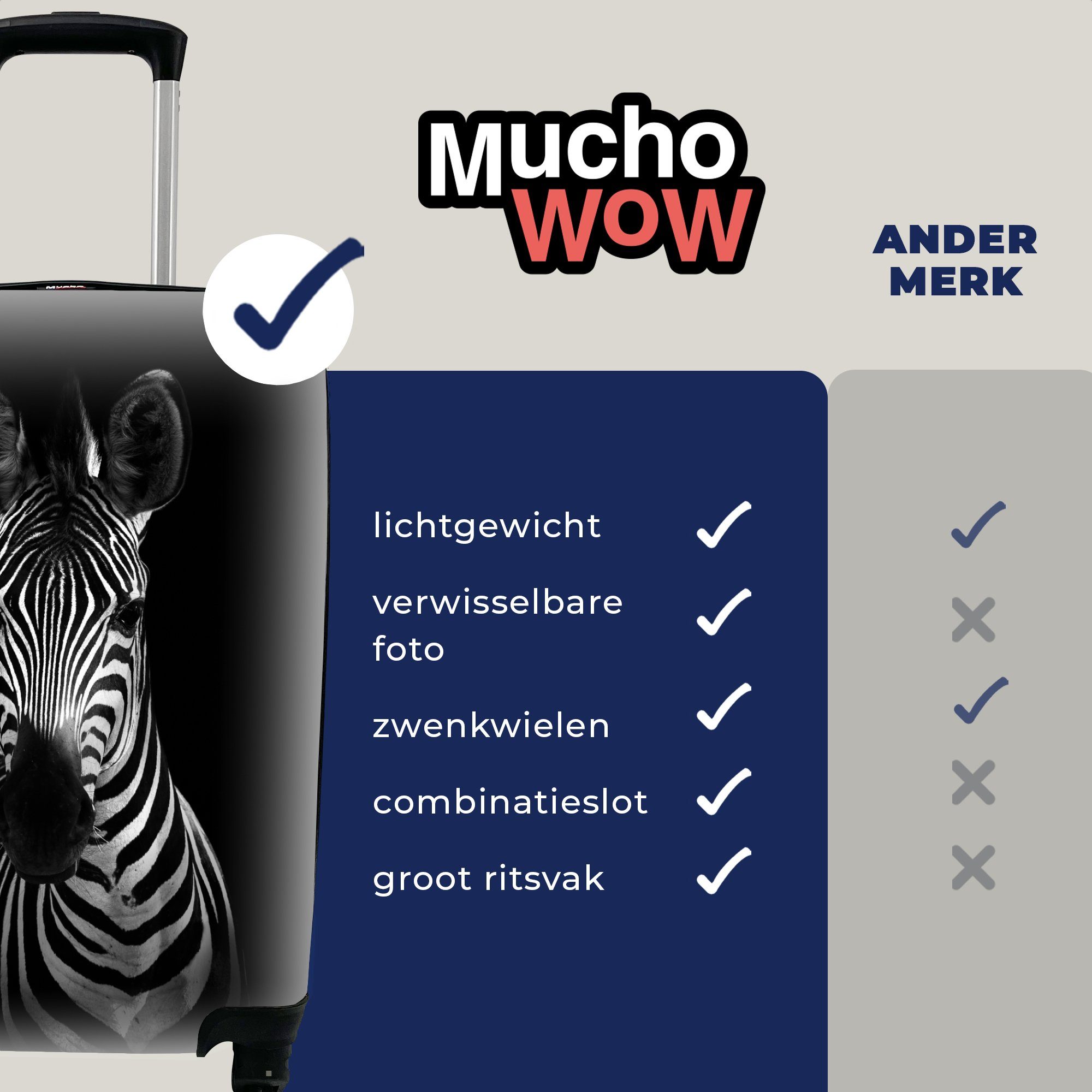 MuchoWow für Handgepäck - - Zebra Weiß Schwarz - Rollen, 4 Ferien, Trolley, Tiere, Reisetasche Handgepäckkoffer mit Reisekoffer rollen,