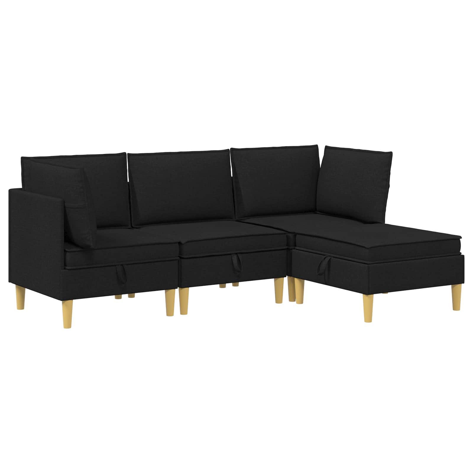 vidaXL Sitzgruppe Wohnzimmergarnitur mit Kissen mit Speicher 4 pcs Schwarz Stoff, (4-tlg)