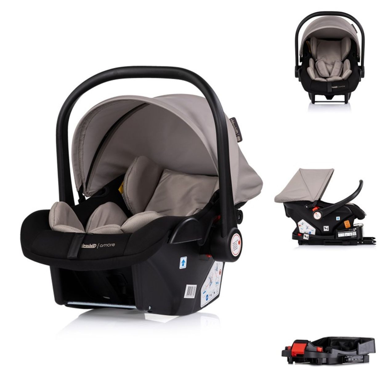 Chipolino Babyschale Amore Set Isofix Gruppe 0+, ab: 0, bis: 1.25, mit i-Size Station, 0–13 kg, Sicherheitsgurt, Sonnendach, waschbar