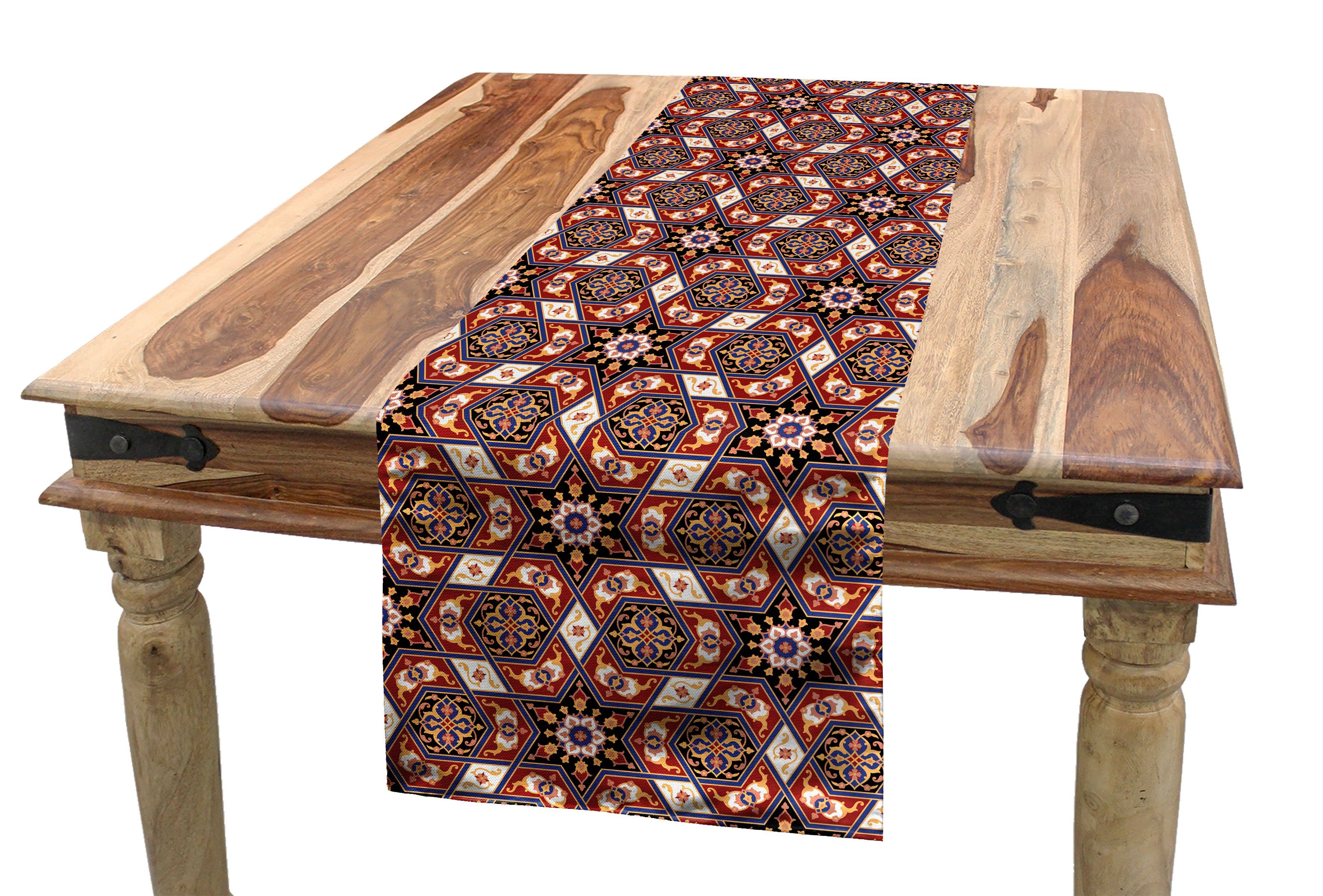 Abakuhaus Tischläufer Esszimmer Küche Rechteckiger Dekorativer Tischläufer, Antique Oriental Ethnic Art Blumen
