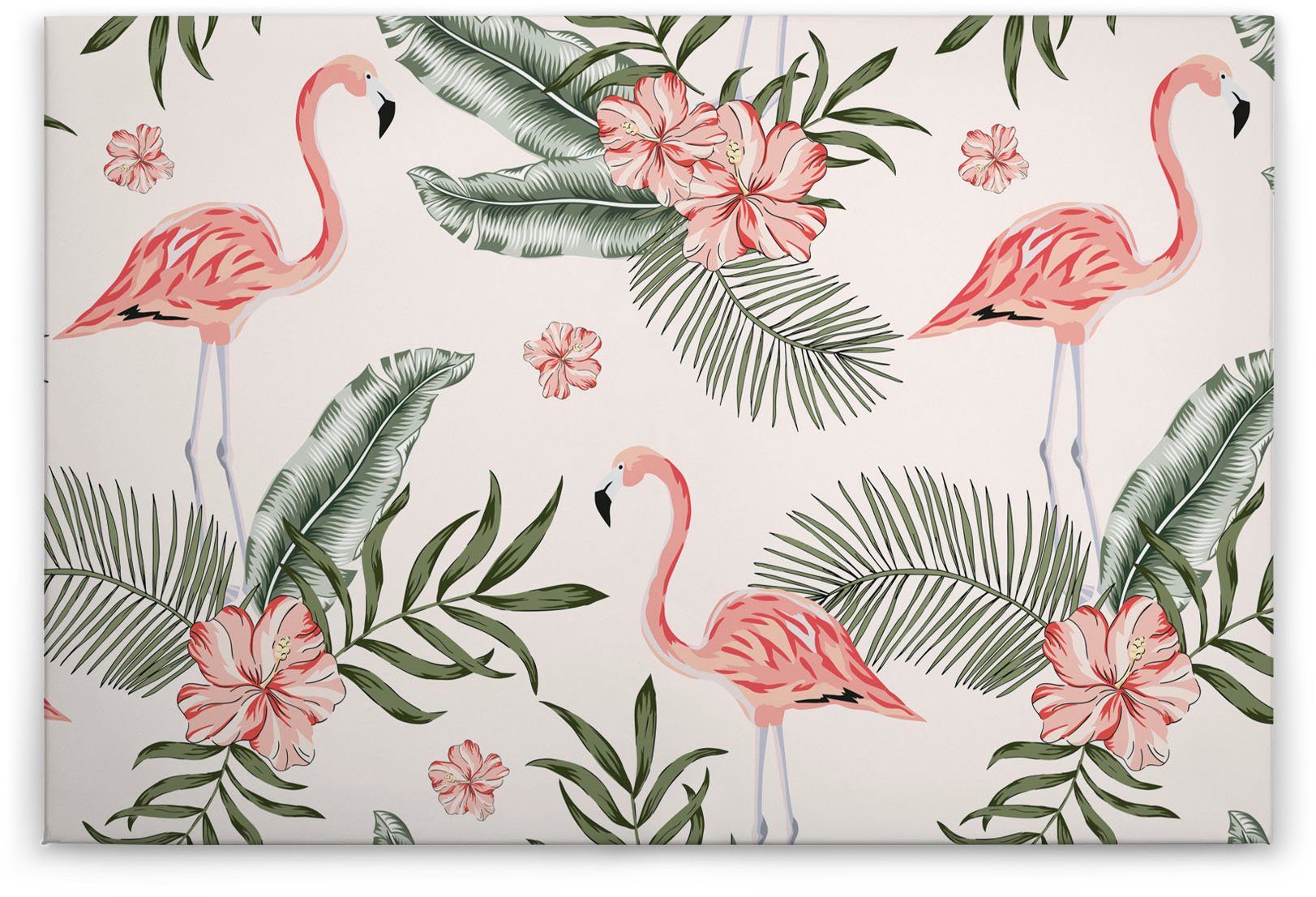 A.S. Création Leinwandbild Tropical Vibes, Blumen, Kinder, Kunst (1 St), Palmenblätter Flamingo Keilrahmen Leinwand-Bild Wohnzimmer modern Wand