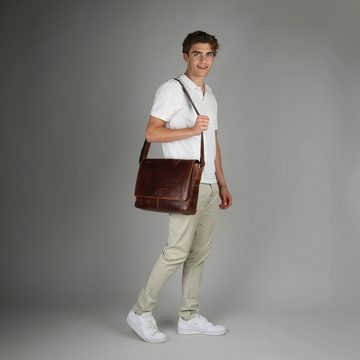 SID & VAIN Messenger Bag Leder Umhängetasche Unisex SPENCER, Laptoptasche 15 Zoll Echtleder, Businesstasche Damen Herren braun