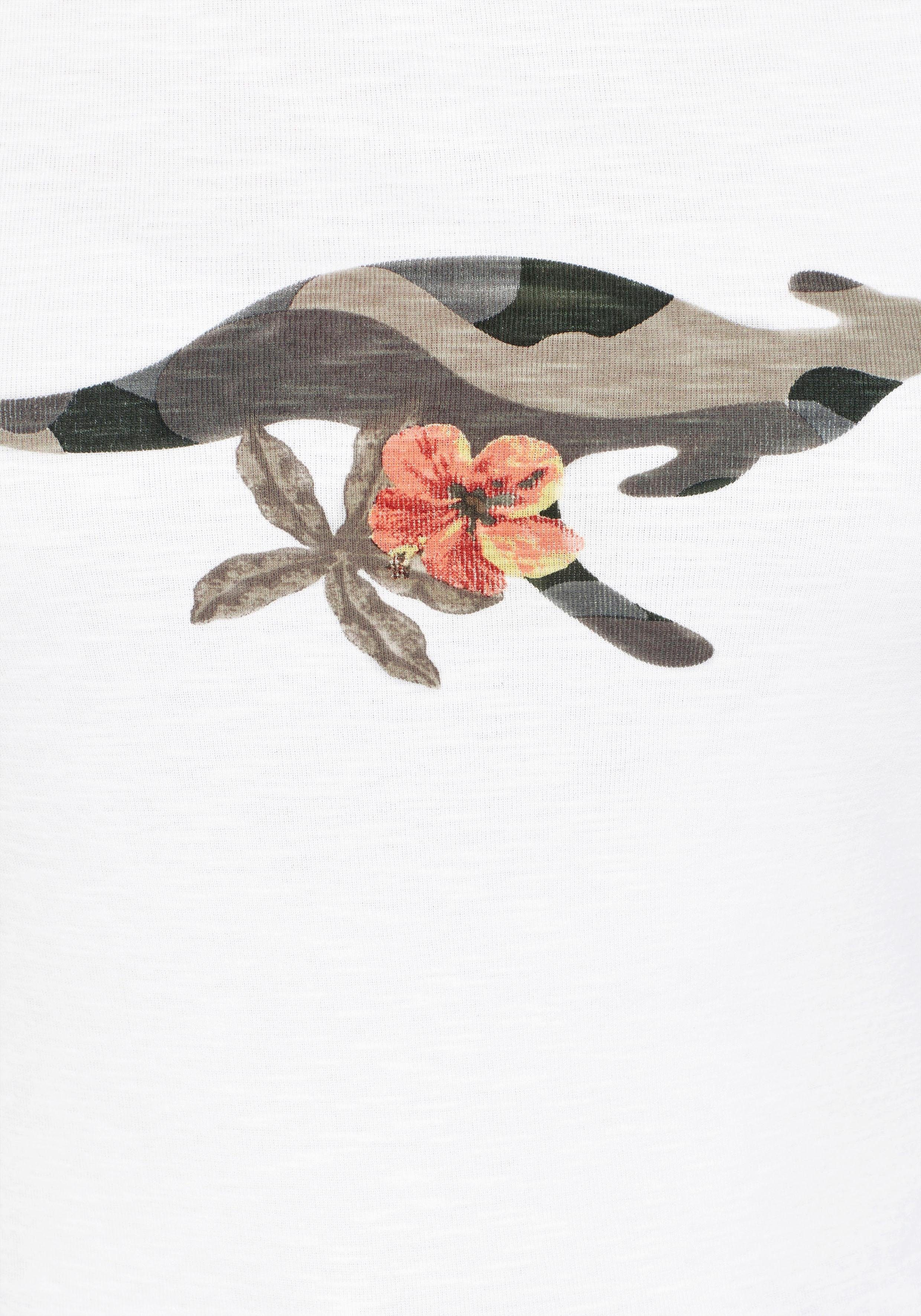 KangaROOS mit Camouflage-Ärmeln 3/4-Arm-Shirt tarnfarbenen Front-Print und offwhite-tarnfarben