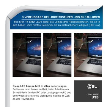 CSL LED Leselampe, LED Lampe flexibel mit Schwanenhals Leselampe mit USB Anschluss