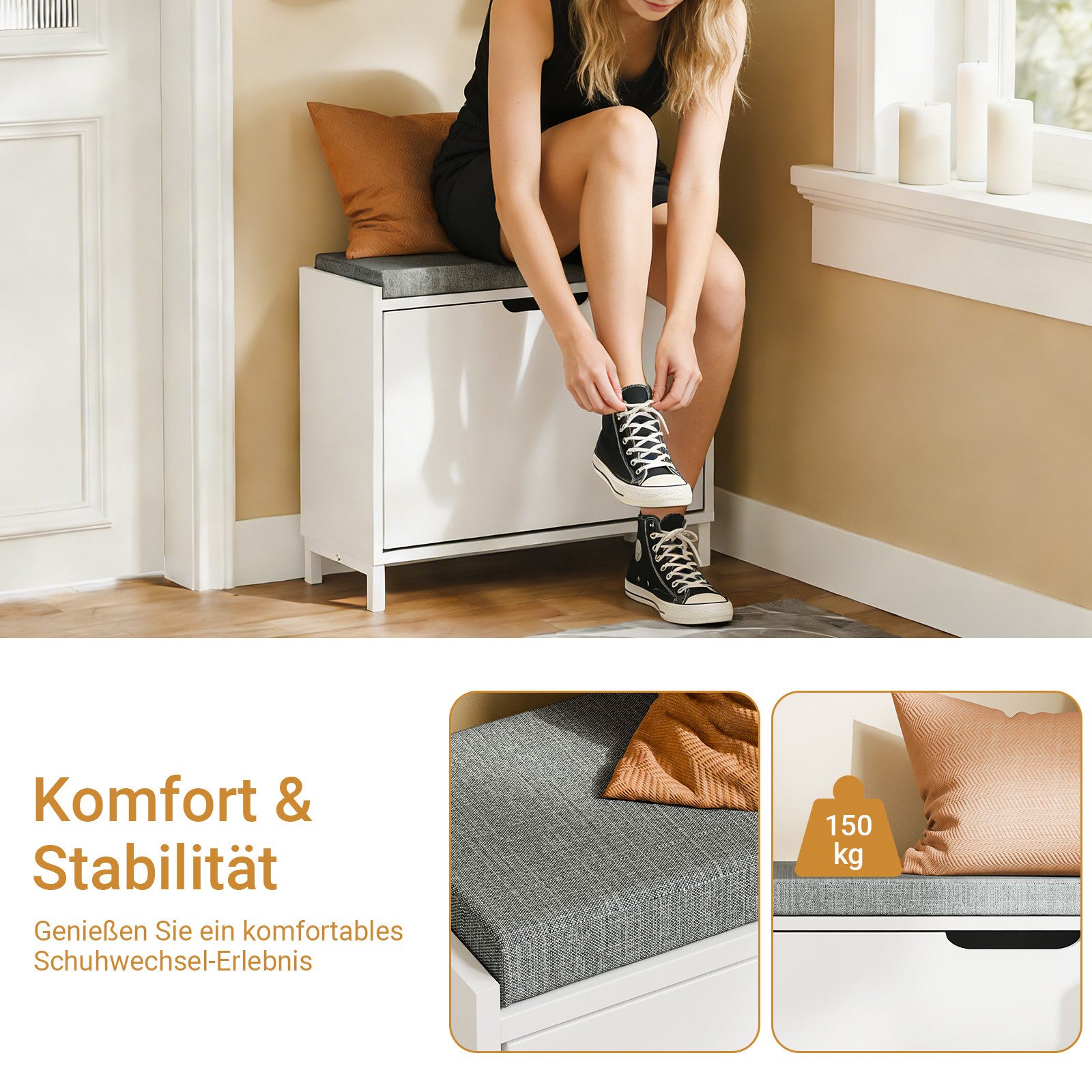 SoBuy Schuhkipper FSR151, Schuhschrank schmal, Schuhregal Schuhkipper, Schuhkommode Weiß, Schuhkipper schmal, nur 19 cm tief, für Kleine Wohnungen, Enge Flure