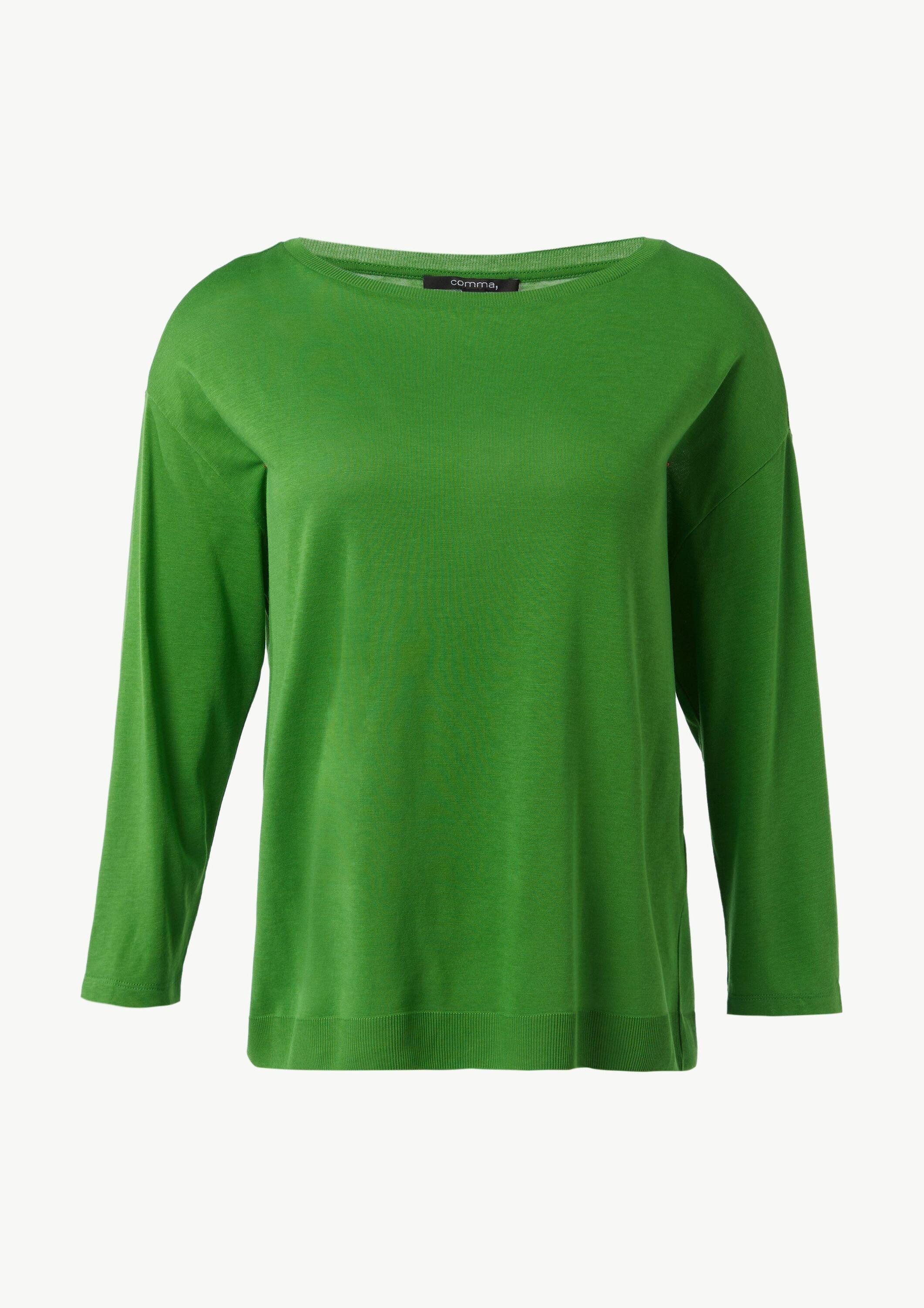 comma Langarmshirt T-Shirt Longsleeve aus Strickjersey mit U-Boot-Ausschnitt