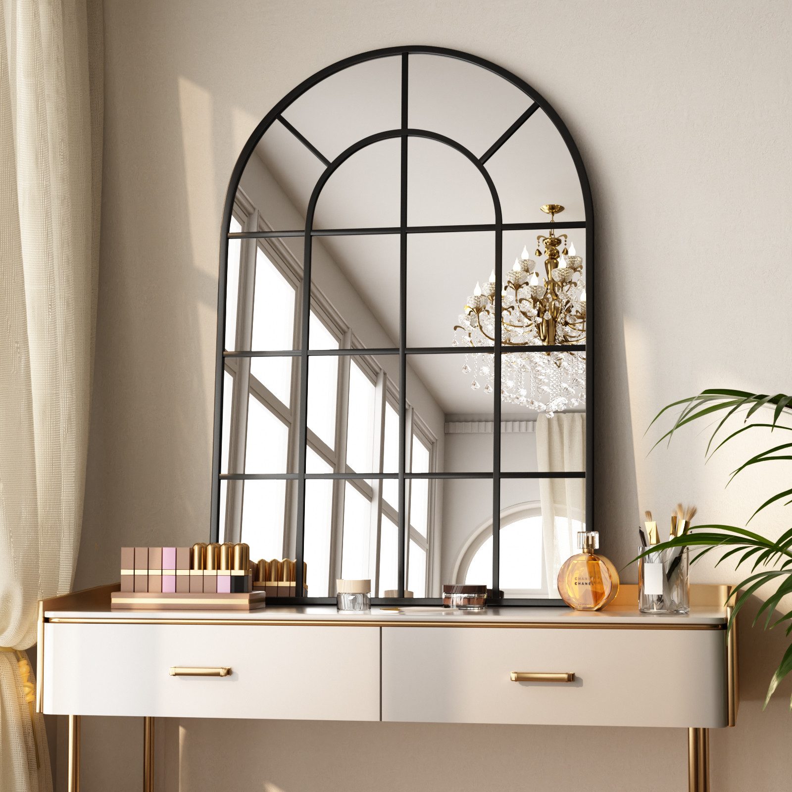 BEAUTYPEAK Dekospiegel Dekorativer gewölbter Wandspiegel mit Fensterpaneel günstig online kaufen