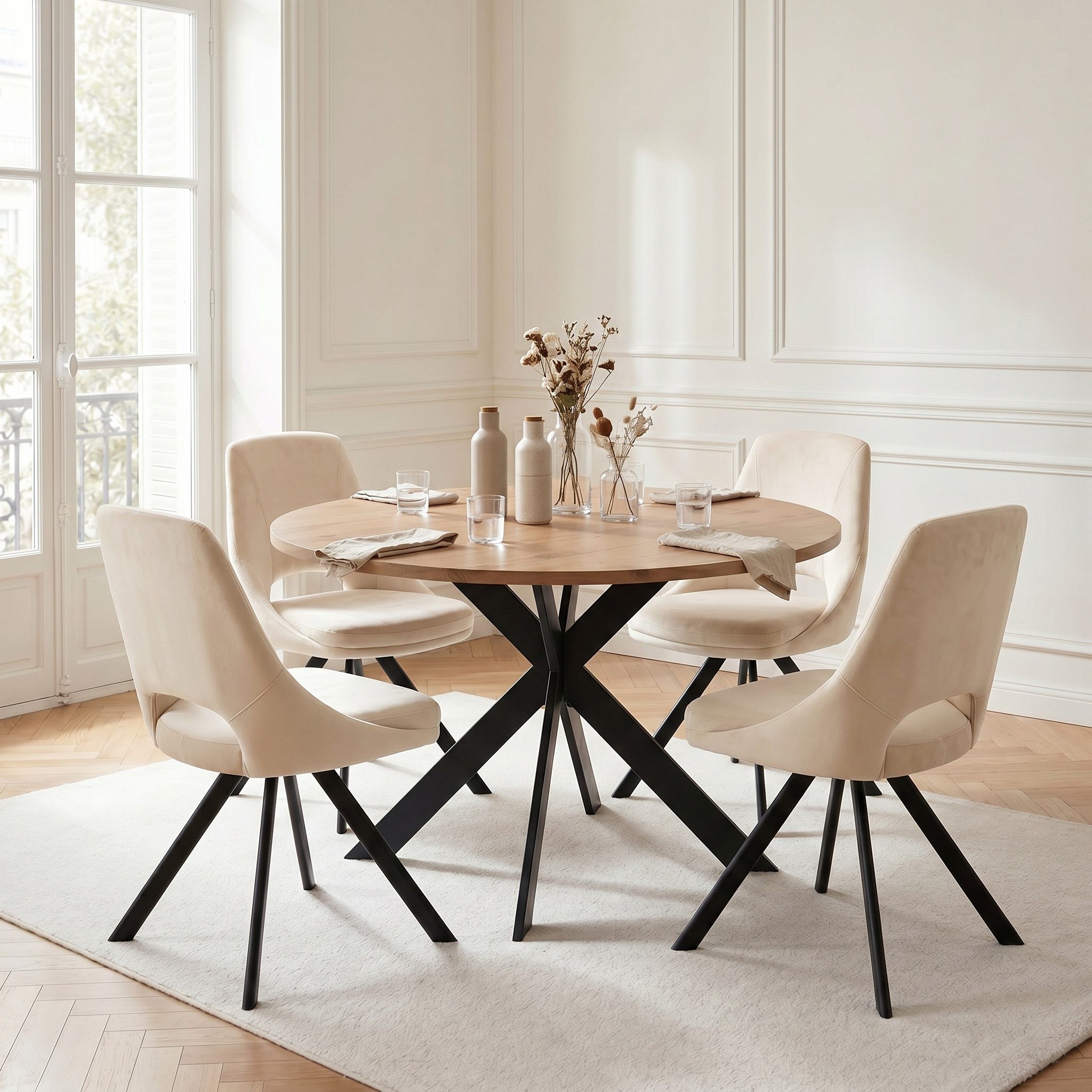 Jiexi Essgruppe Tisch- und Stuhlset, Runder Esstisch (115×75 cm) mit 4 Stühlen