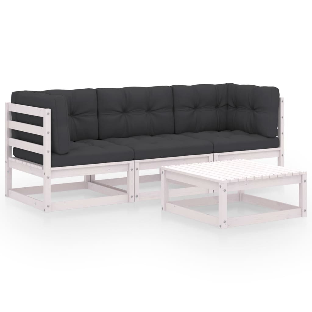 vidaXL Gartenlounge-Set 4-tlg. Garten-Lounge-Set mit Kissen Kiefer Massivholz, (1-tlg)