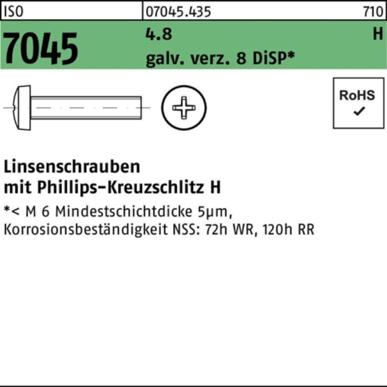 Reyher Schraube 1000er Pack Flachkopfschraube ISO 7045 PH M6x12-H 4.8 galv.verz. 8 DiS