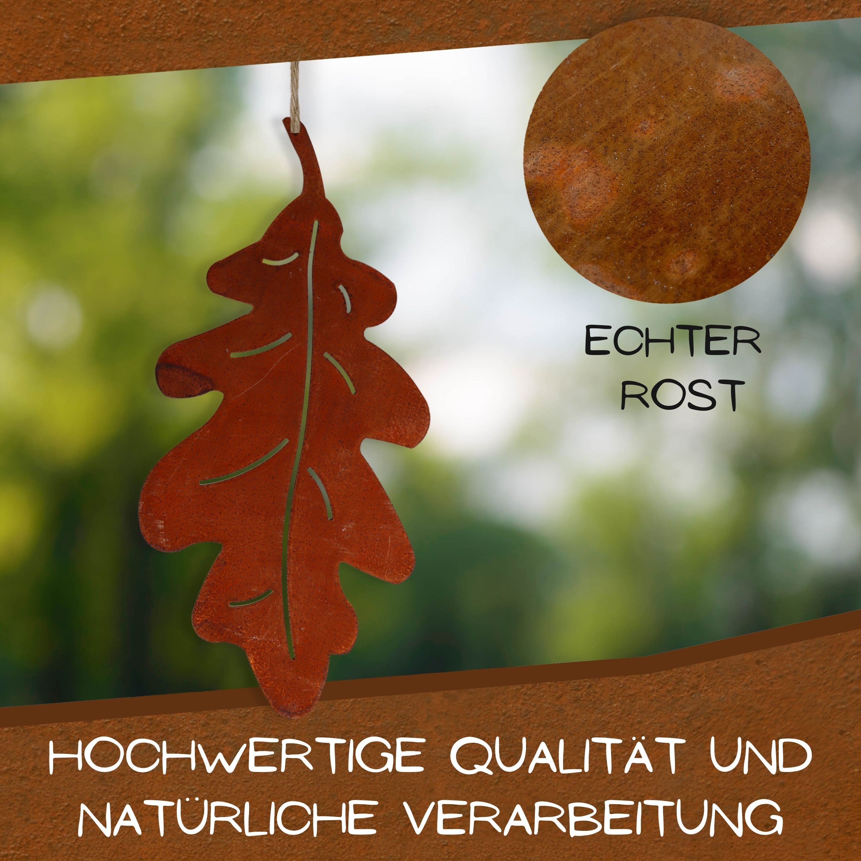 Rostikal Hängedekoration Eichenblatt Herbst Deko Figur Fensterdeko hängend (1 St), natürlicher Rost