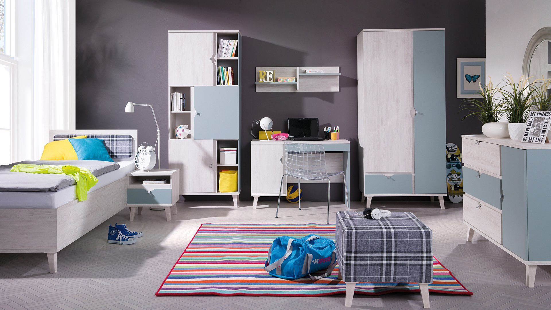 Weiß Design, - mit Stylefy Fächern, Bücherregal, Blau Stauraum, Standregal 12 variabel viel Stanfschrank, Matt Modern stellbar Antares,