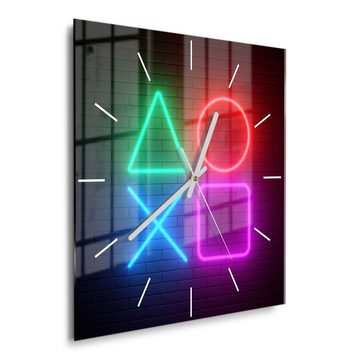 DEQORI Wanduhr 'Playstation Elemente' (Glas Glasuhr modern Wand Uhr Design Küchenuhr)