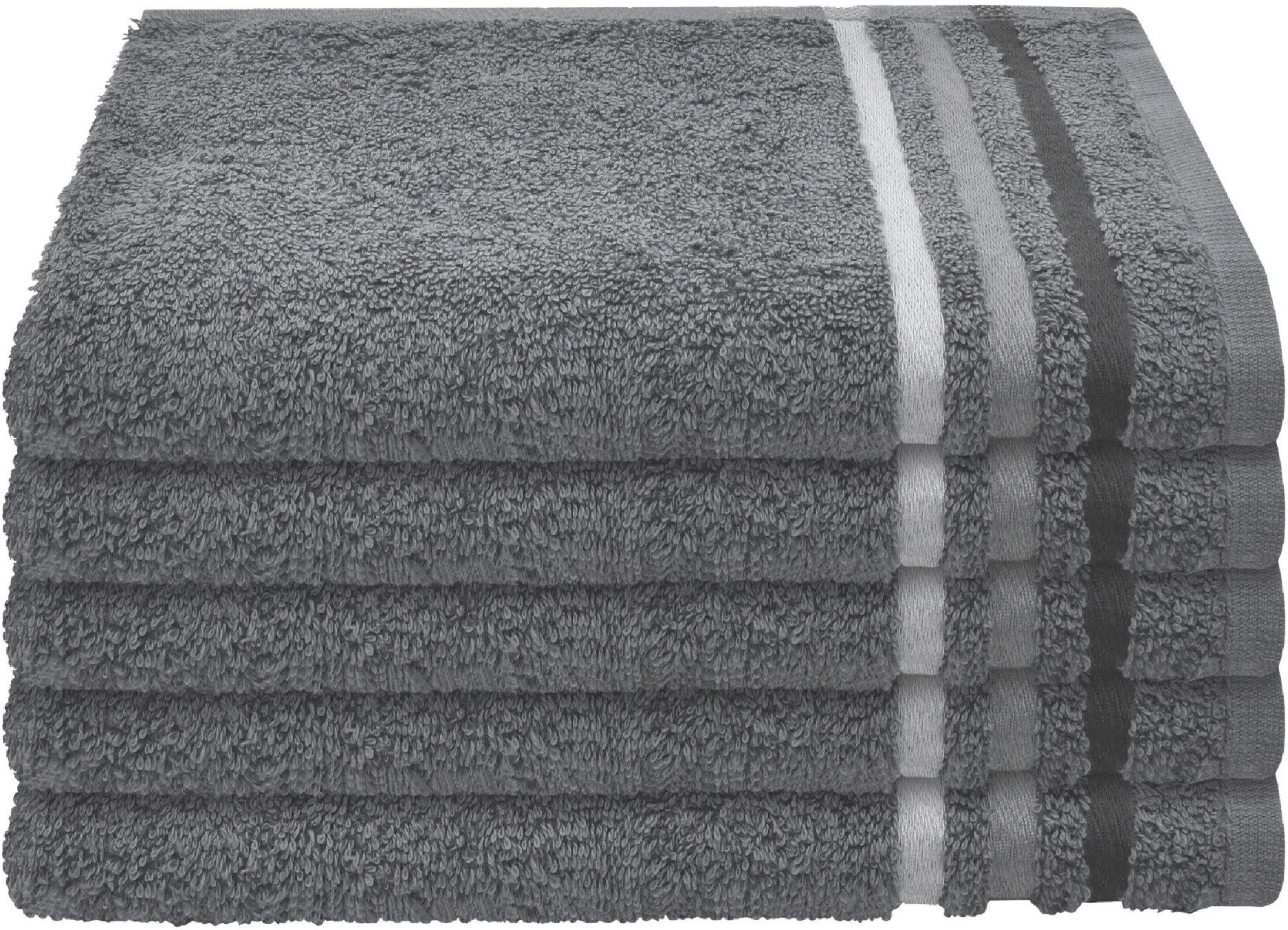 Schiesser Gästehandtücher Skyline Color aus 100 % Baumwolle mit eleganter Streifenbordüre, Frottier (Set, 5-St), OEKO-TEX® MADE IN GREEN