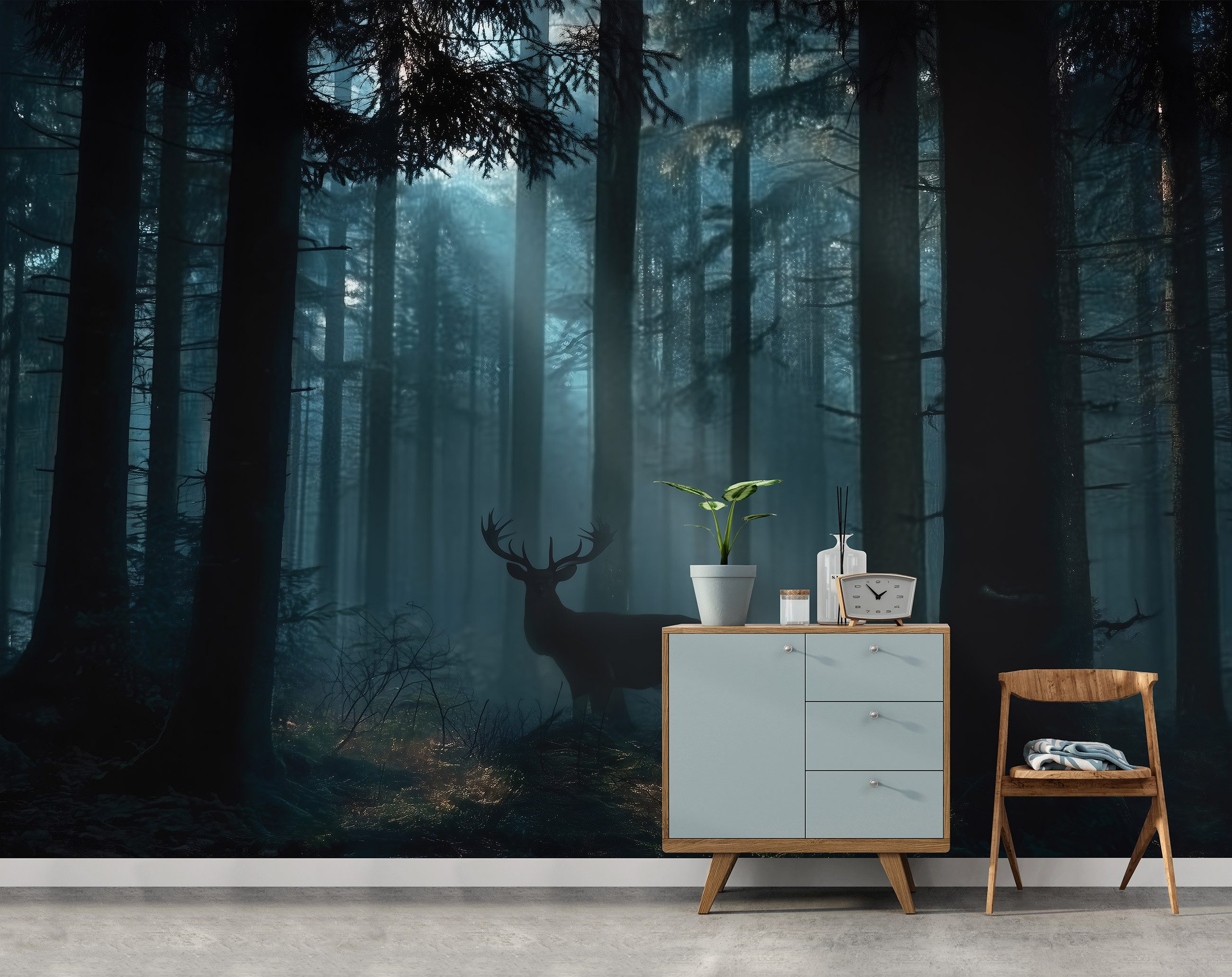 Wallarena Fototapete Wald Hirsch - Mehrfarbig - Modern - Vlies - Wohnzimmer, glatt, (2 St), 100x70cm