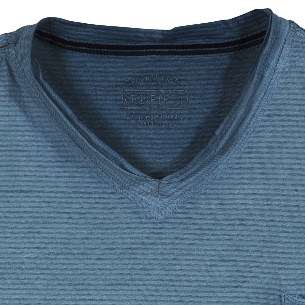 Redfield Größen V-Neck redfield Große Look blau Used T-Shirt gestreift V-Shirt