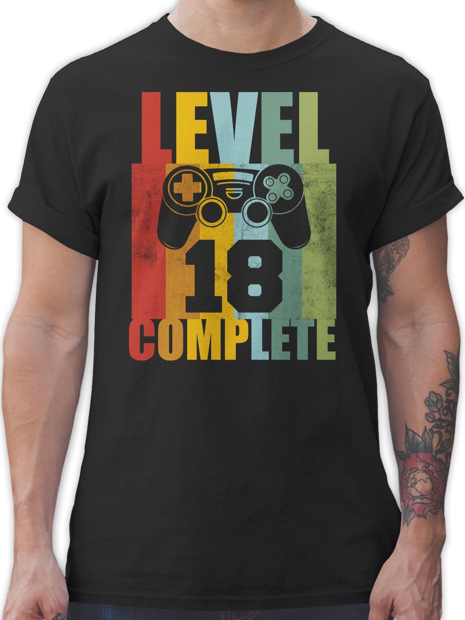 Shirtracer T-Shirt Level Eighteen complete Vintage 18. Geburtstag 01 Schwarz