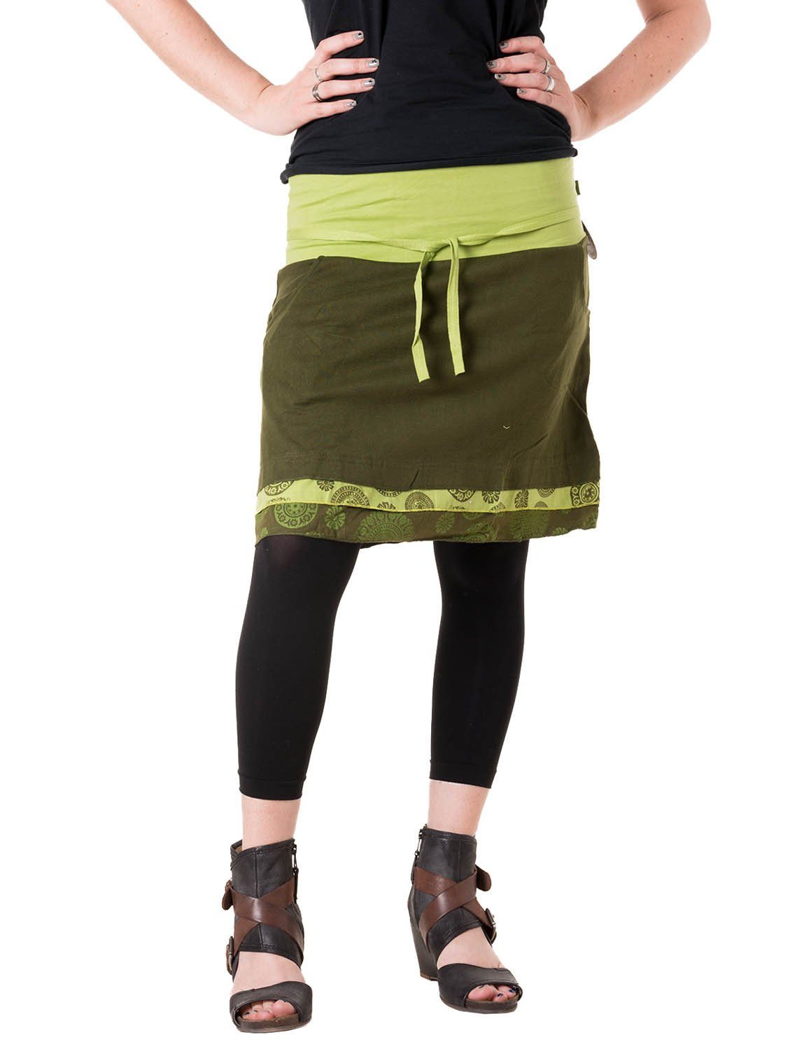 Vishes Minirock Lagenlook Hippie, Style mit Cacheur, Taschen Goa, Rock grün Boho Bedruckt zum Binden