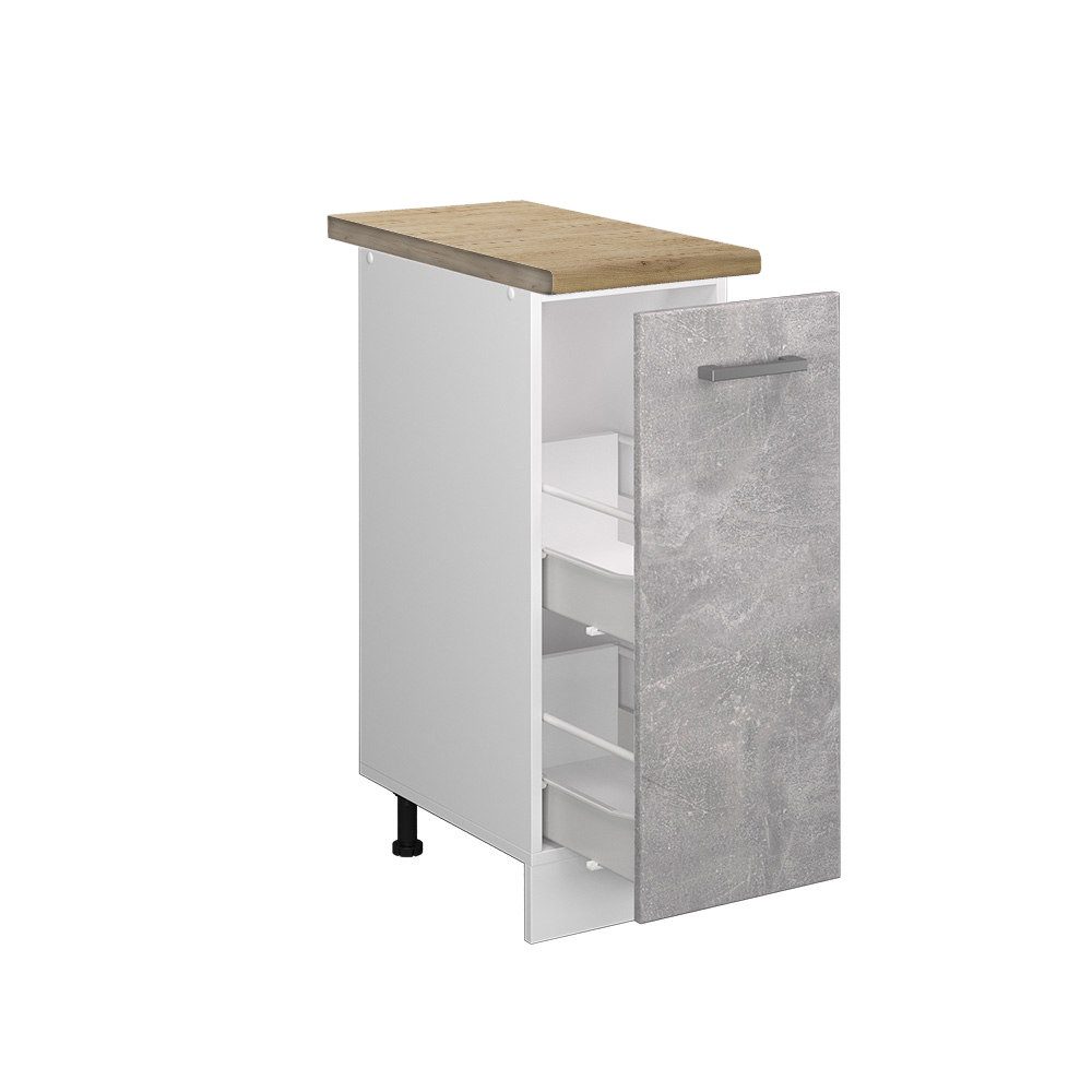 Vicco Apothekerschrank R-Line, Beton/Weiß, 30 cm, AP Eiche (1-St)