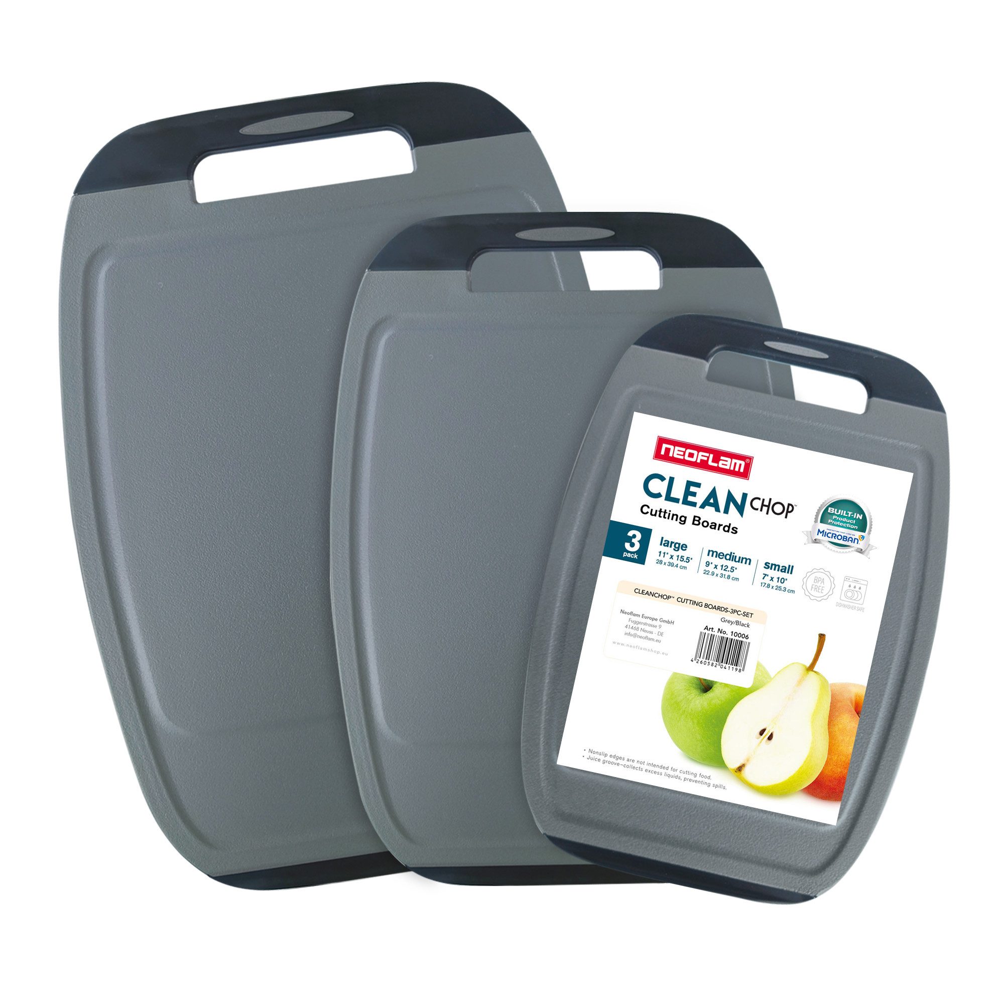 NEOFLAM® Schneidebrett BiJu Antibakterielles Schneidebrettset, 3tlg. - Grau/Schwarz, Kunststoff (PP), (3-St)