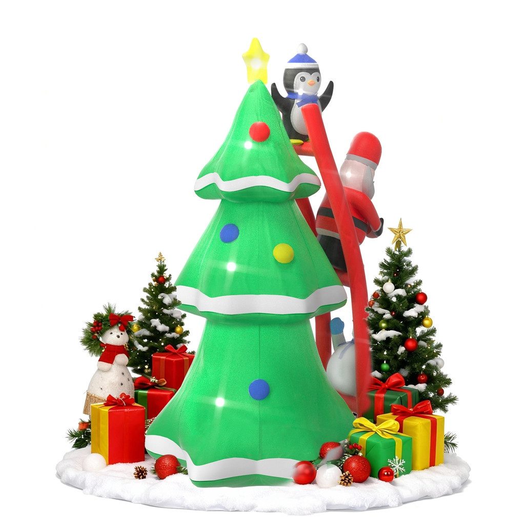 FIVMEN Schneemann 150/180/240cm Weihnachtsdeko Aufblasbarer Groß Santa Mit LEDs, Weihnachtsdekorationen für Garten Party