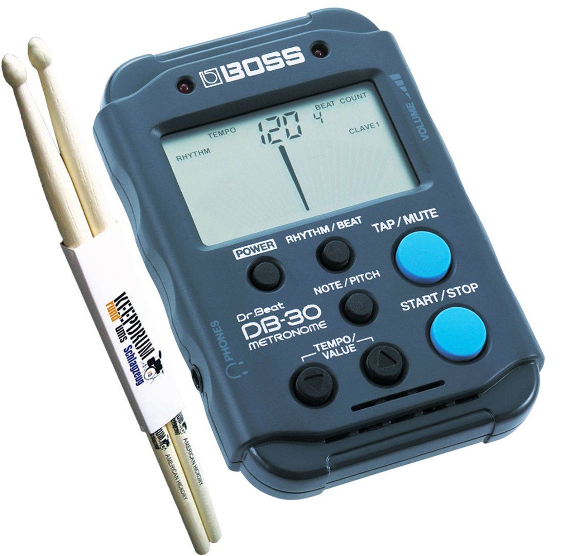 Boss by Roland Metronom Boss Metronom DB-30 Dr Beat mit Schlagzeugstöcken, (mit Drumsticks), Eingebaute Stimmfunktion