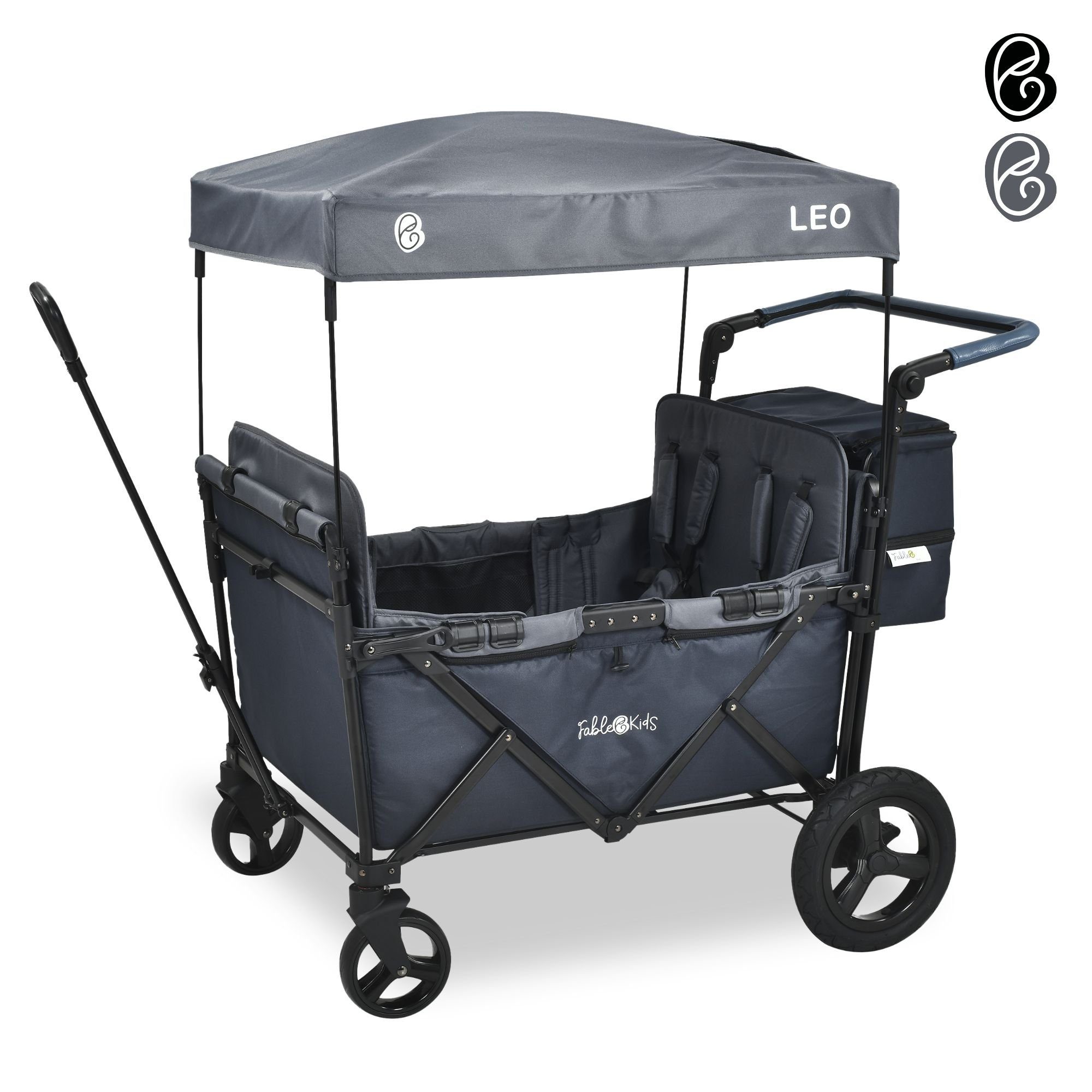 FableKids Bollerwagen LEO X4Plus – Faltbarer Transportwagen mit Dach 5-Punkt-Gurt (Blueberry Blau), Hecktasche, Abdeckhaube