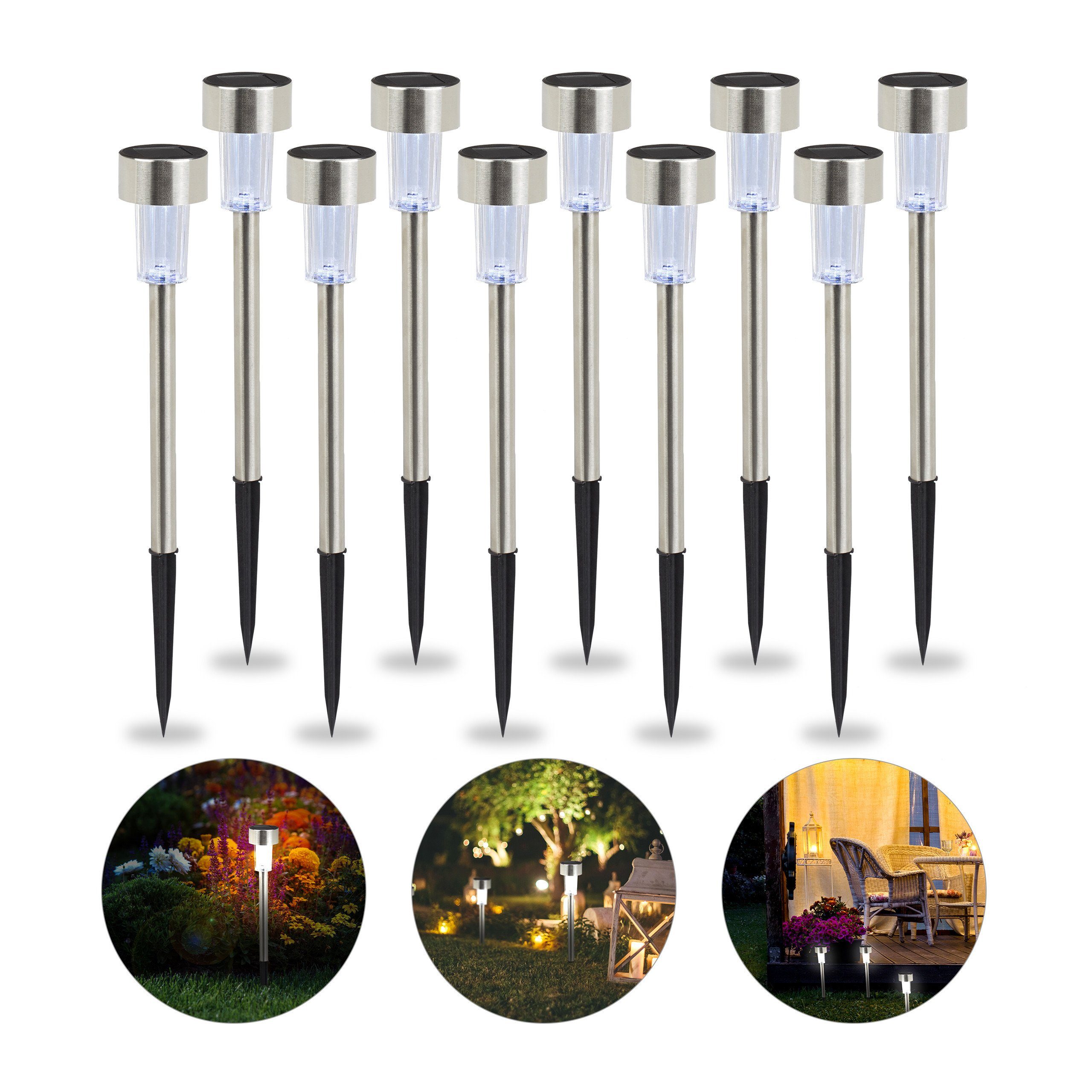 relaxdays Gartenleuchte LED Solarleuchte 10er Set, Weißes Licht