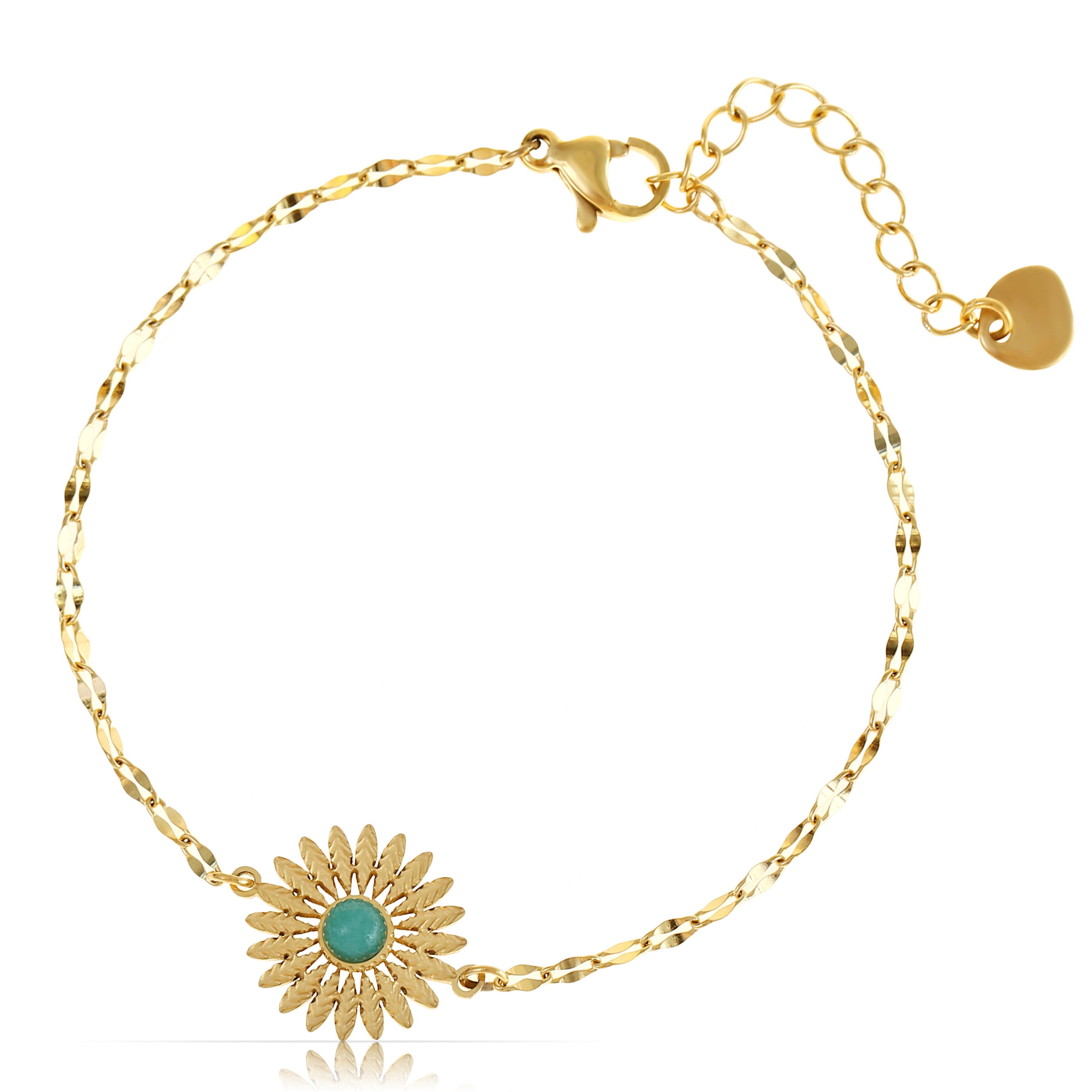Made by Nami Armband in gold/türkis Damen Edelstahl Boho Schmuck wasserfest hypoallergen