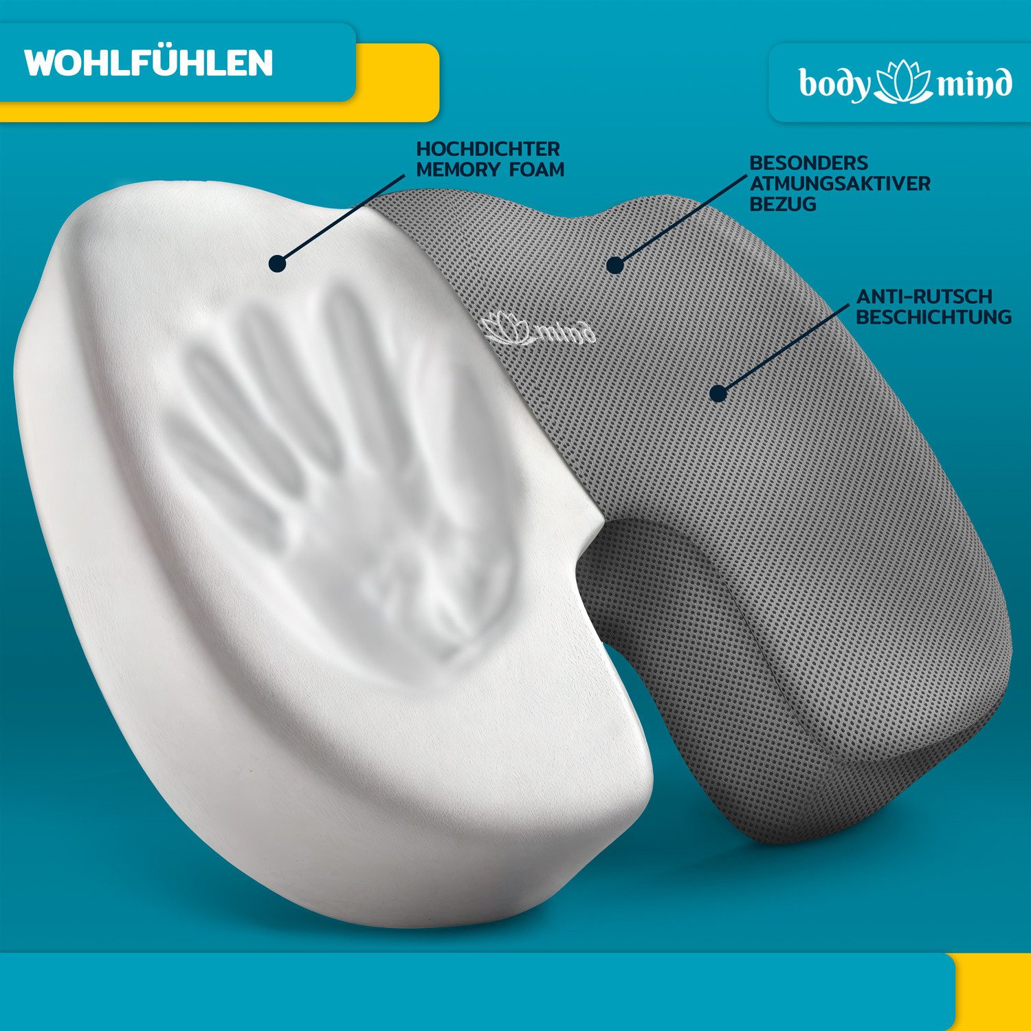 Body & Mind Sitzkissen Orthopädisches Keilkissen, Ergonomische Stuhlauflage günstig online kaufen