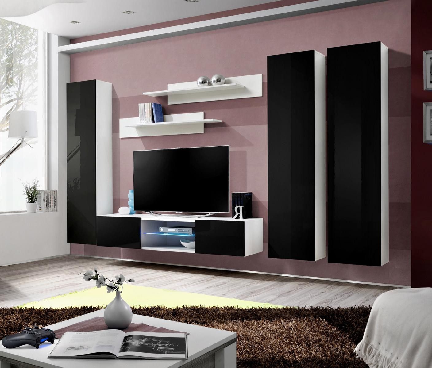 Xlmoebel Wohnwand Luxus 6-teiliges Set für modernes Wohnzimmer mit Vitrine und TV-S, Made in Europa