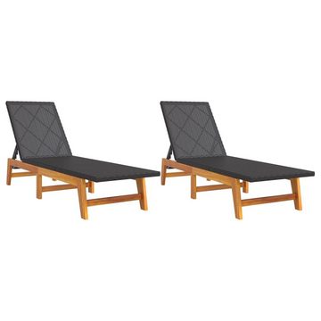 vidaXL Wellnessliege Sonnenliegen 2 Stk Schwarz Braun Polyrattan Massivholz Akazie Poollie