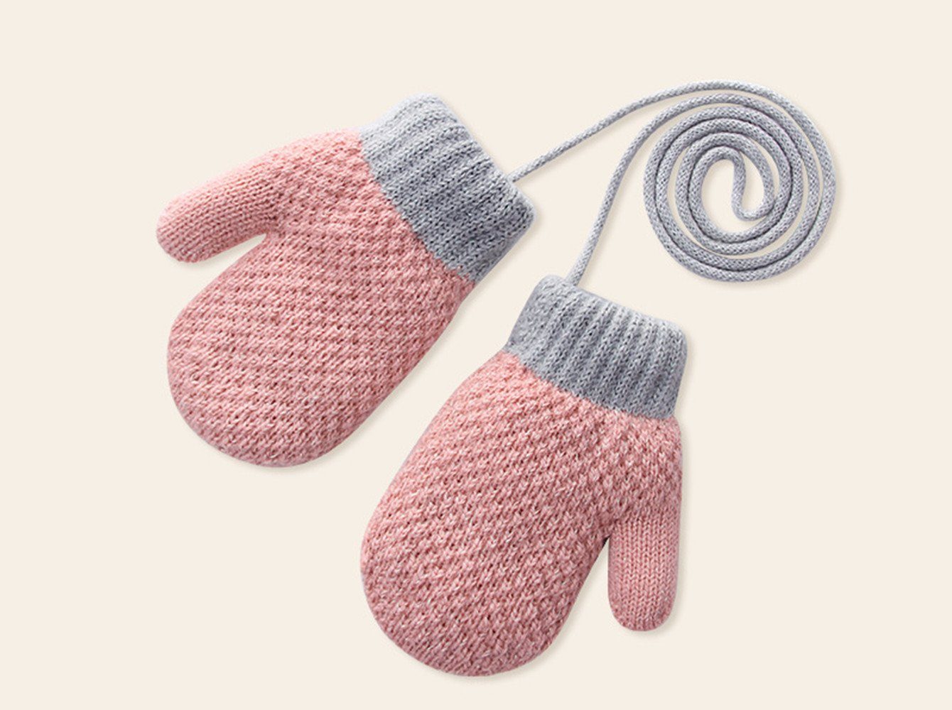 Jahre Schlüsselband Winterhandschuhe XDeer Warm pink Fäustlinge Kinder Mädchen Junge 1-3 Strickhandschuhe mit für Baby Handschuhe, Fäustlinge