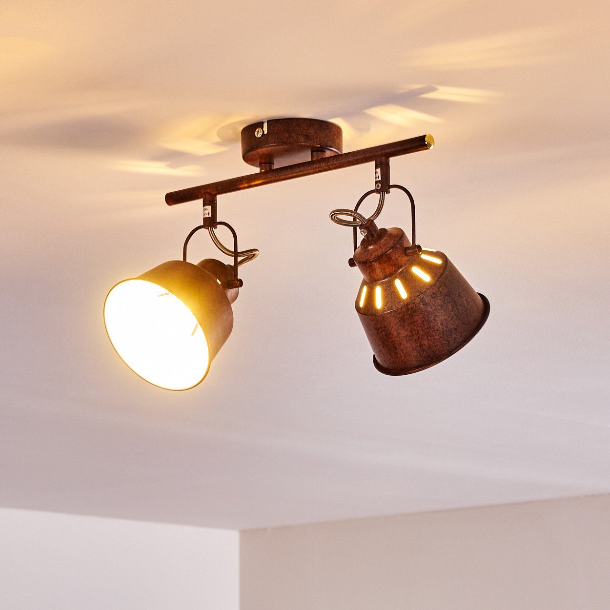 2xE14, Spot mit Metall ohne Retro/Vintage Strahlern, Rostbraun/Weiß, verstellbaren Deckenlampe hofstein aus in Leuchtmittel, Design »Rimini« im Deckenleuchte