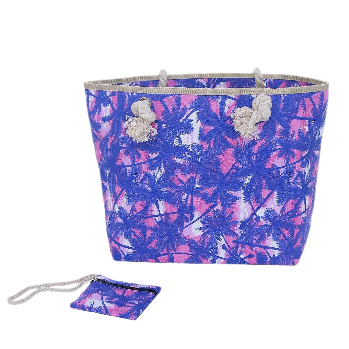 Strandtasche, Große Reißverschluss, Schultertasche Strandtasche (2-tlg), mit Motive tolle Beach Style Shopper blau-Rosa DonDon