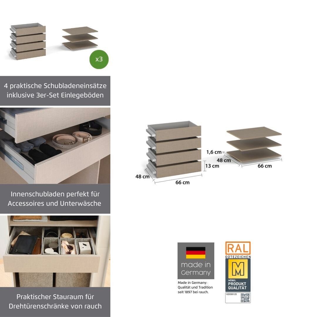 rauch Schubladeneinsatz Zubehör für Schwebetürenschränke Rauch ORANGE (Set, 7 St., in Breiten 66 cm oder 88 cm), 4 Schubladeneinsätze mit 3 Fachböden für Schwebetürenschränke