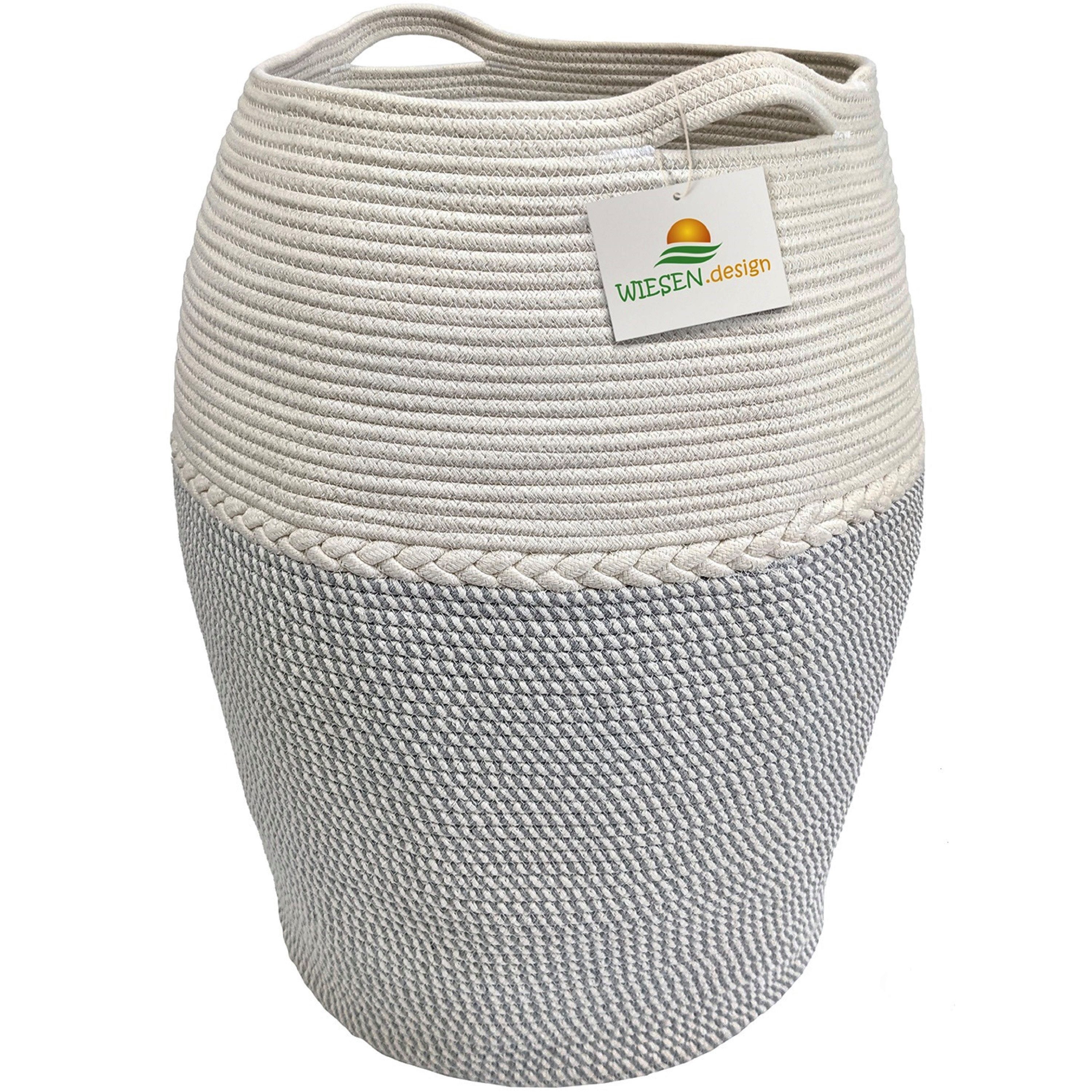 WIESEN.design Wäschekorb Jamila Ø46/39xH65cm 105L, 100% Baumwolle, Aufbewahrung geflochten, inkl. großem Waschsack und schwerem Wäschesack, gratis Versand