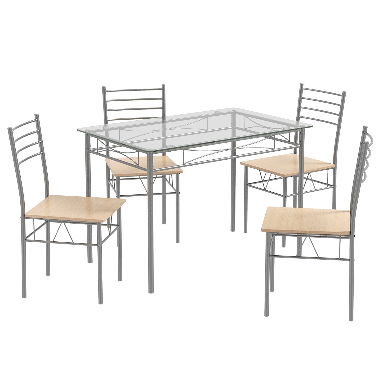 Glas Essgruppe, tlg. 5 Metall Esstisch & Stühlen, Set 4 aus COSTWAY mit