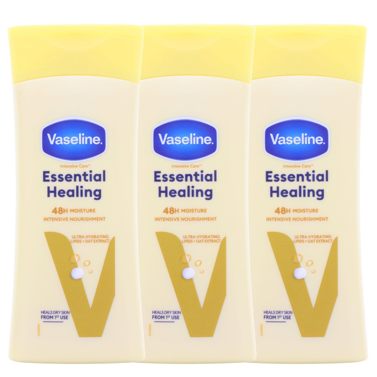Vaseline Bodylotion 3 x Vaseline Essential Healing Bodylotion je 200ml 48h Feuchtigkeit
