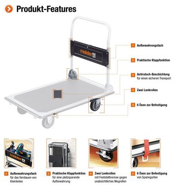 meister Transportwagen Klappwagen / 8985540, bis 300 kg Tragkraft, Feststellbremse, Lenkrollen, Antirutschbesch.
