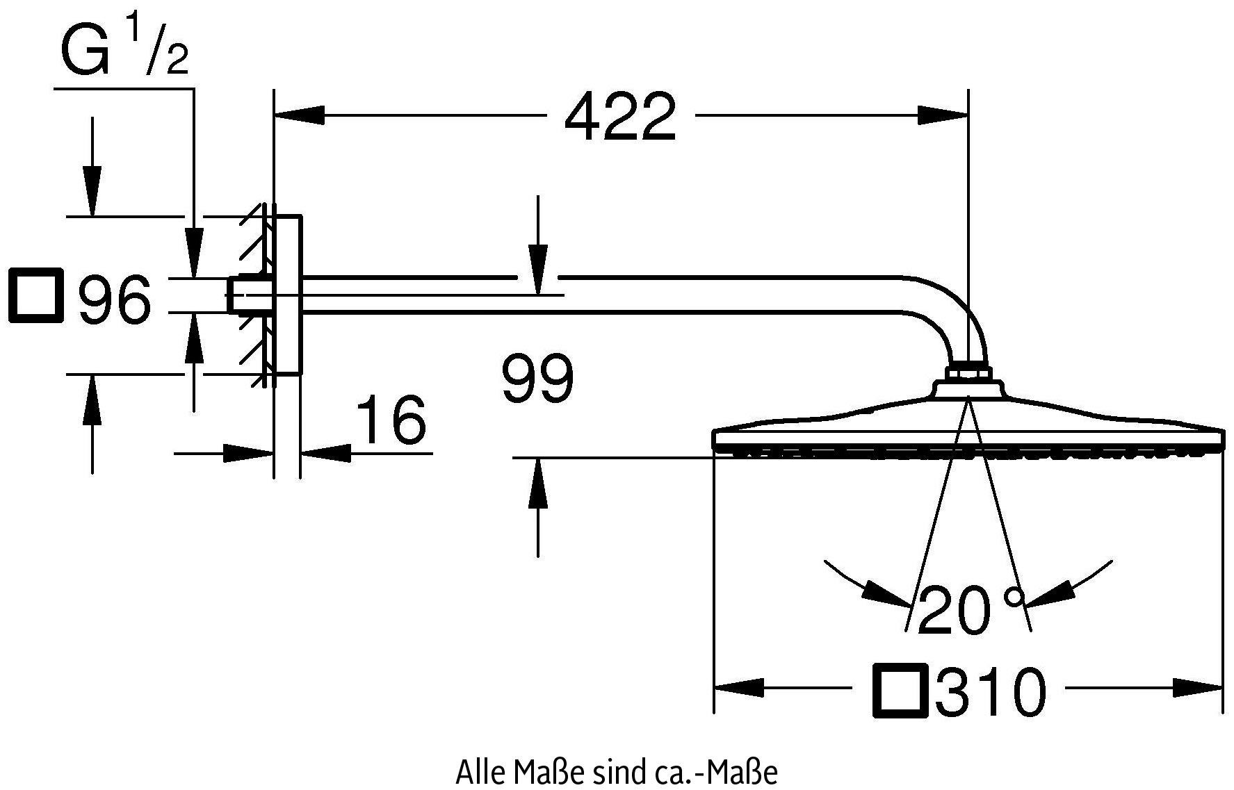 Mono Kopfbrause Grohe wassersparend Cube, Rainshower 310