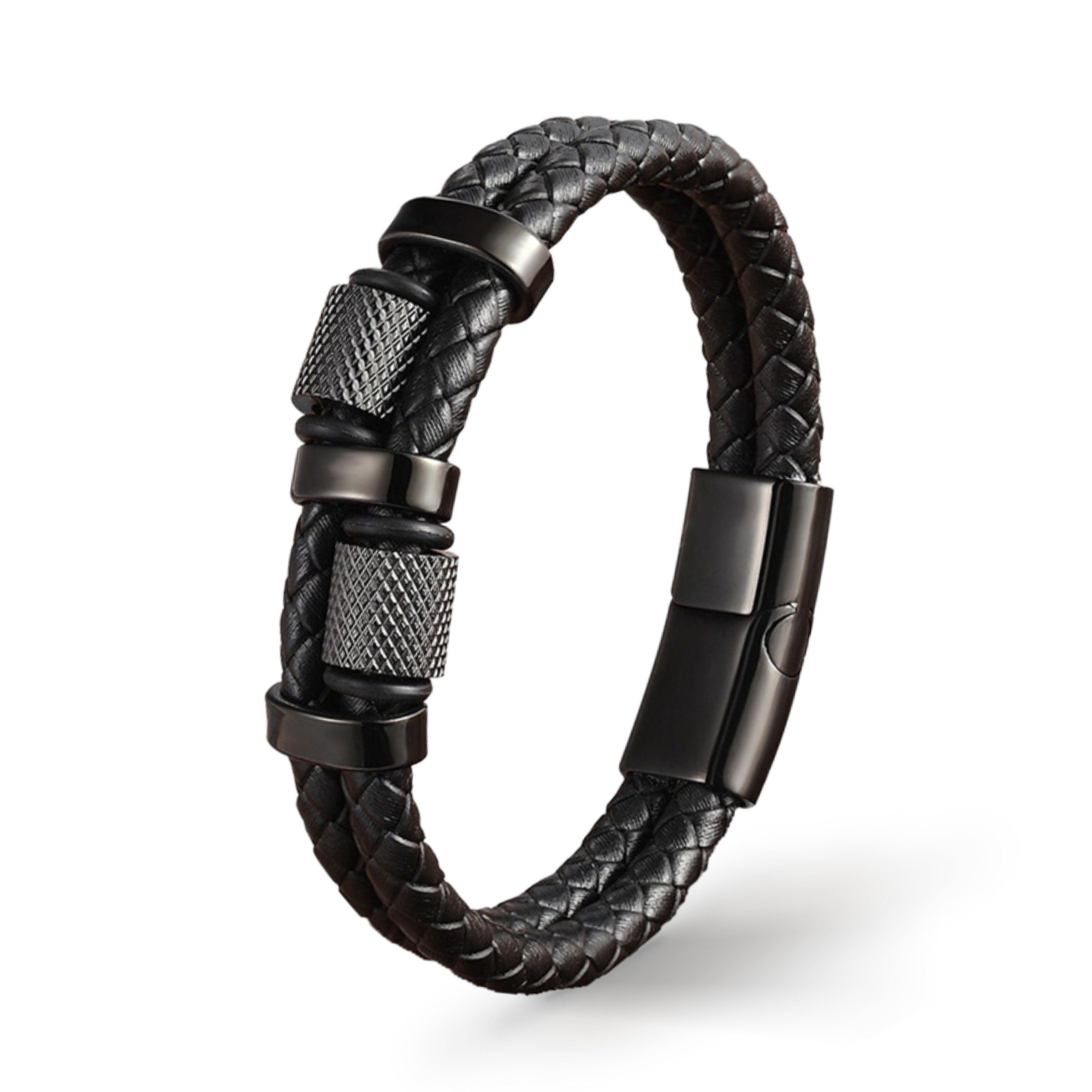 UNIQAL.de Lederarmband Lederarmband Herren "TECHNICS" geflochten, (Edelstahl, Echtleder, Casual Style, handgefertigt)