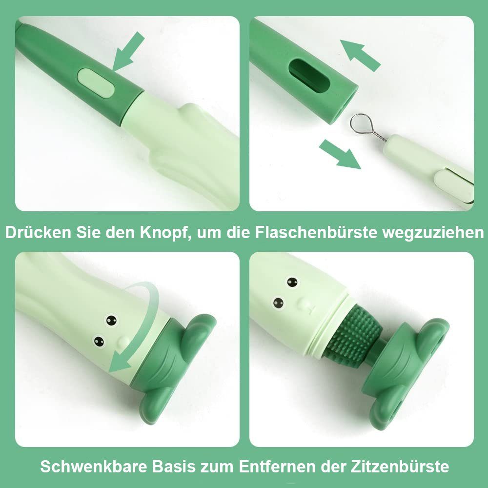 Reinigungsbürsten-Set Grün Aufbewahrungsständer Babyflaschenbürsten-Set TUABUR mit