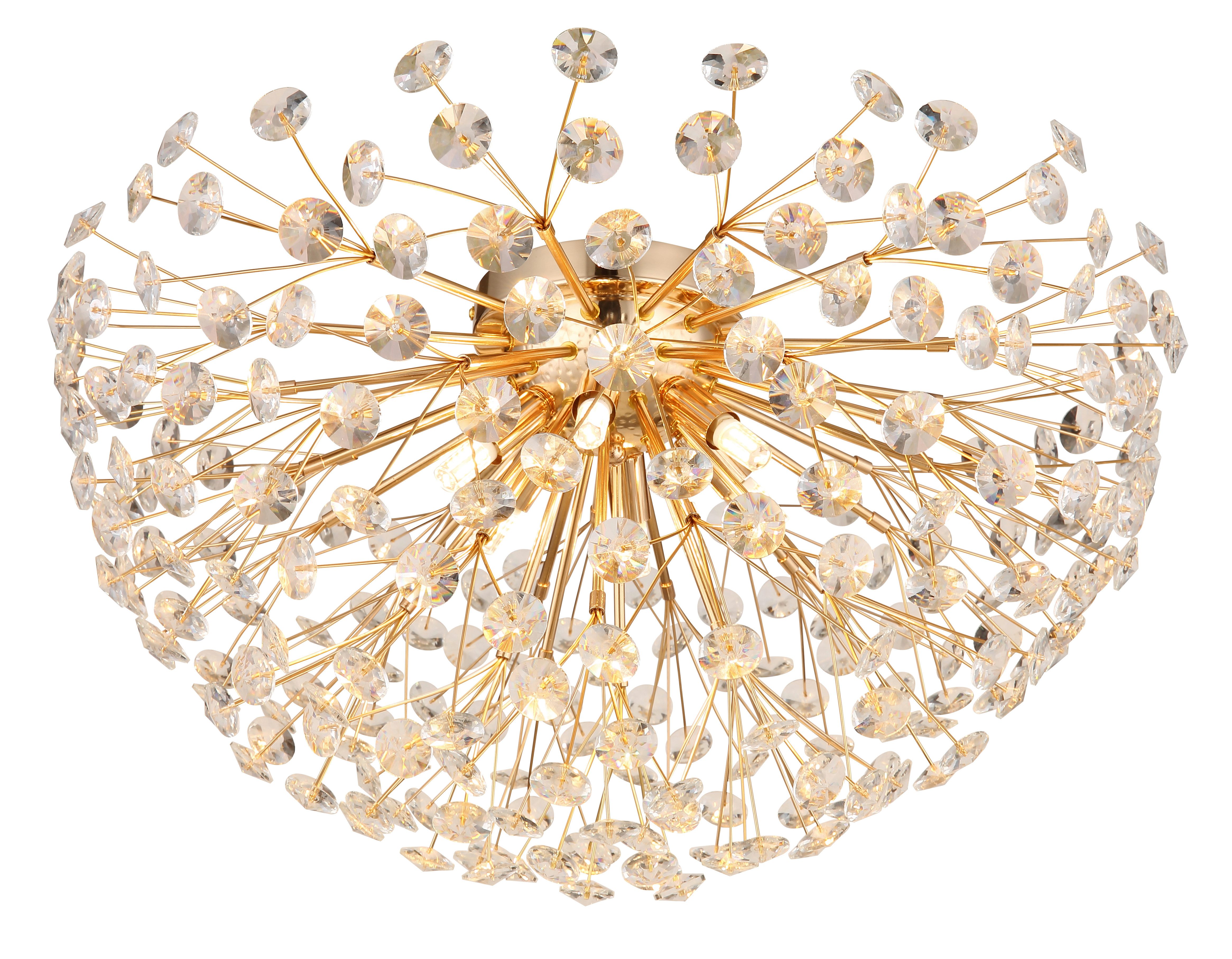 GLOBO LIGHTING Deckenleuchte KATRINA, Leuchtmittel wechselbar, Warmweiß, Goldfarbene Deckenleuchte mit K9 Kristallen, LED inklusive