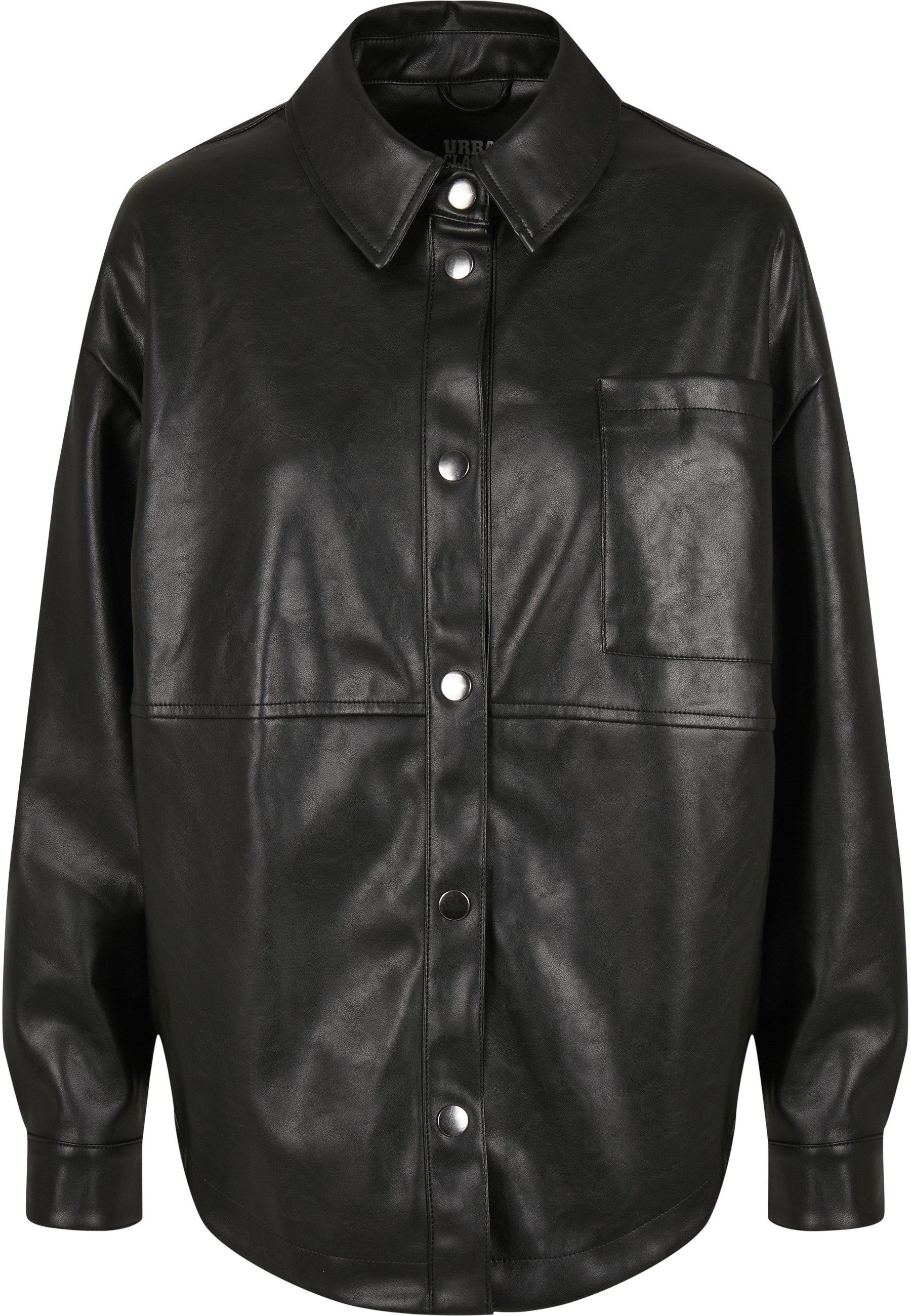 URBAN CLASSICS Kurzarmshirt Urban Classics Damen Ladies Faux Leather Overshirt (1-tlg)